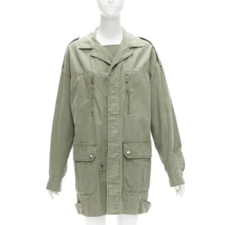 Gray LIMI FEU washed green cotton zip back pocketed utility parka coat S For Sale