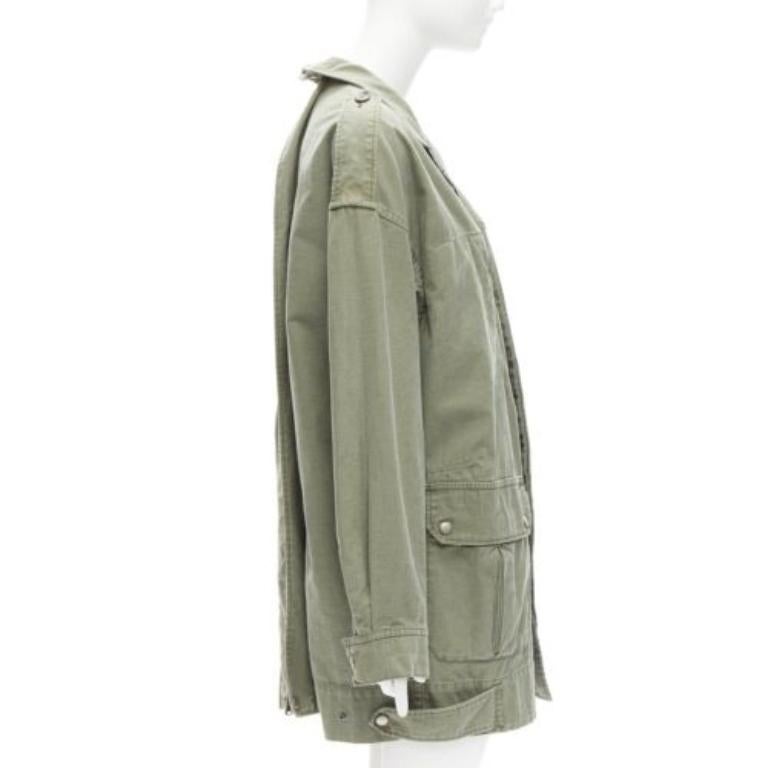 Women's LIMI FEU washed green cotton zip back pocketed utility parka coat S For Sale