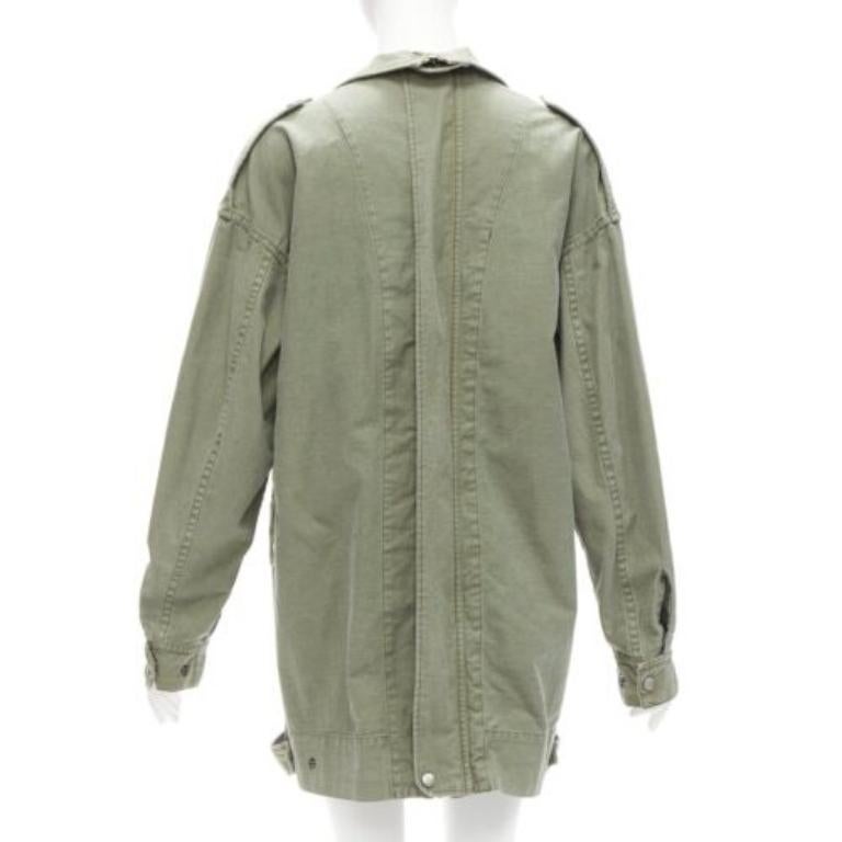 LIMI FEU washed green cotton zip back pocketed utility parka coat S For Sale 1
