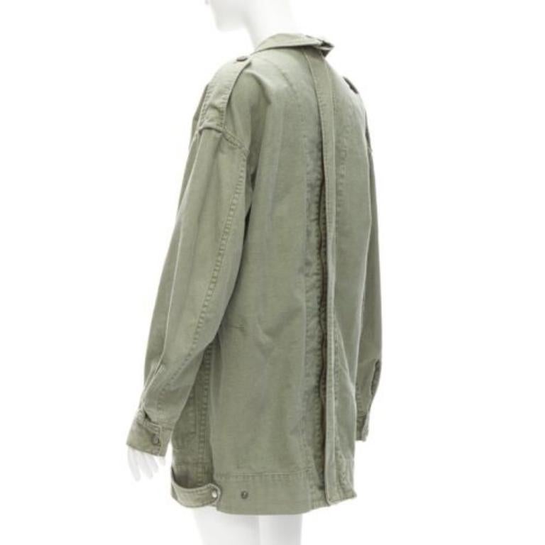 LIMI FEU washed green cotton zip back pocketed utility parka coat S For Sale 2