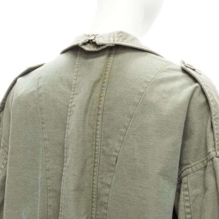 LIMI FEU washed green cotton zip back pocketed utility parka coat S For Sale 3