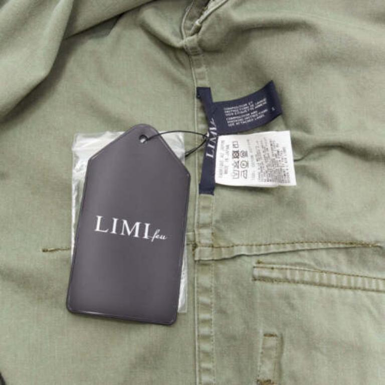 LIMI FEU washed green cotton zip back pocketed utility parka coat S For Sale 4