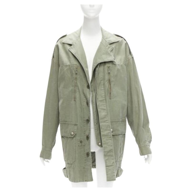 LIMI FEU washed green cotton zip back pocketed utility parka coat S For Sale