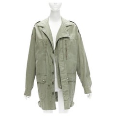 LIMI FEU washed green cotton zip back pocketed utility parka coat S