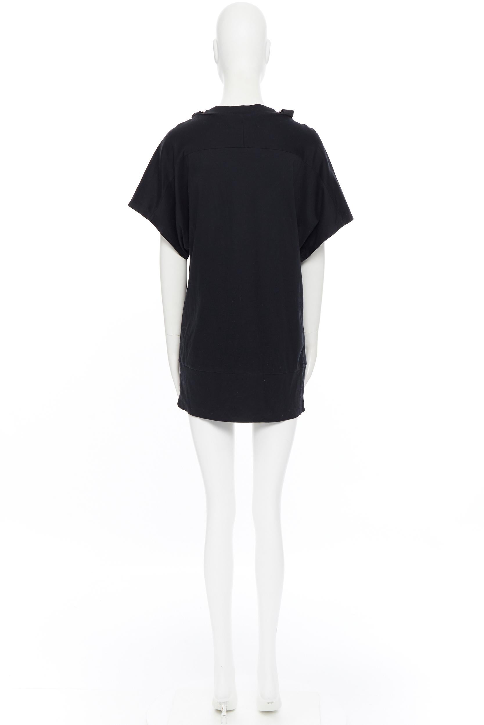 Women's LIMI FEU YOHJI YAMAMOTO black cotton D-ring strap shoulder tunic t-shirt S