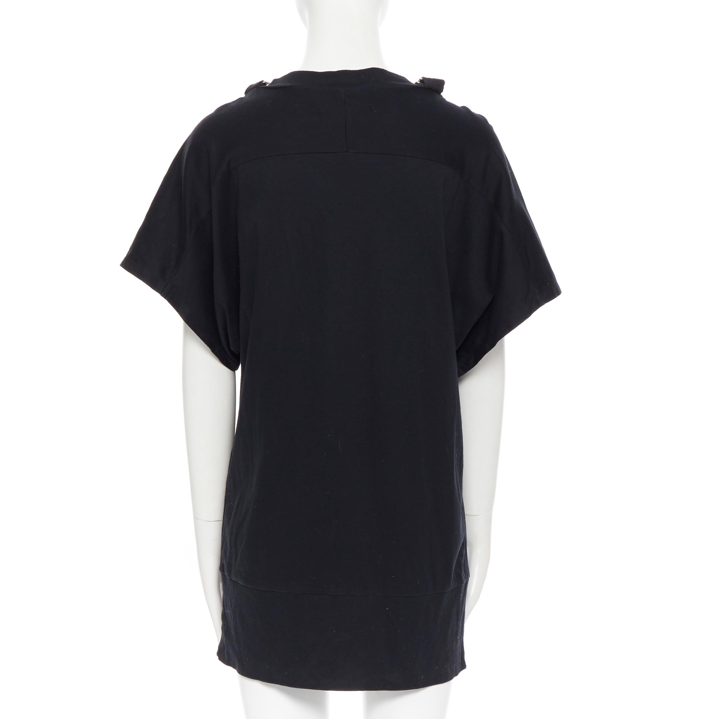 LIMI FEU YOHJI YAMAMOTO black cotton D-ring strap shoulder tunic t-shirt S 1