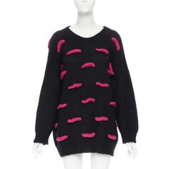 LIMI FEU YOHJI YAMAMOTO black mohair wool pink 3D knit pullover sweater S