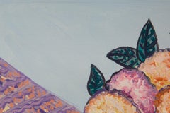 Huile impressionniste originale sur toile « Leaves on Plaid » de LiMing Guan