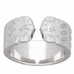 Limited 2000 Cartier  Double C 2 Monogram Diamond Ring 18K White Gold US 5 1/2