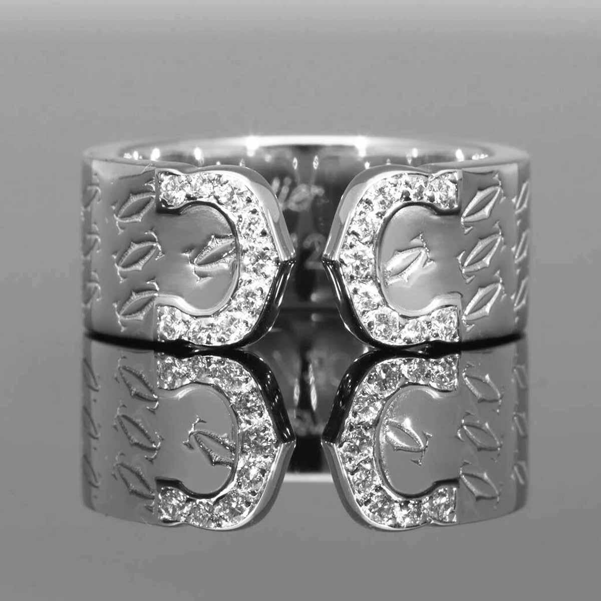 Limited 2000 Cartier  Double C 2 Monogram Diamond Ring 18K White Gold US 5 1/2 in vendita 3