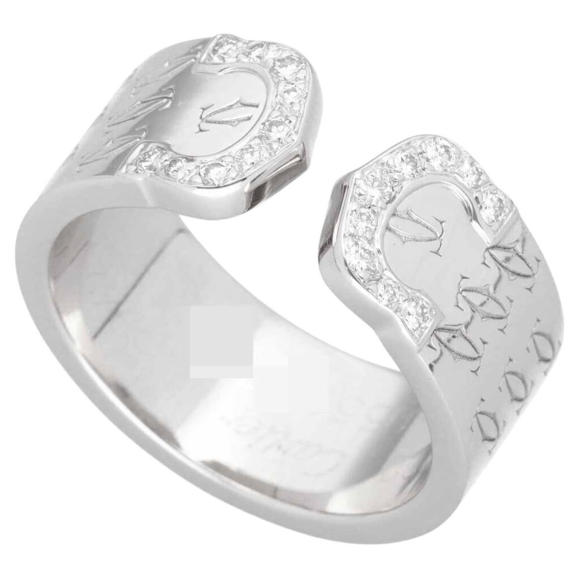 Limited 2000 Cartier  Double C 2 Monogram Diamond Ring 18K White Gold US 5 1/2 in vendita