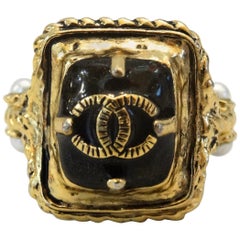Chanel Gold & Black Enamel Cocktail Ring 