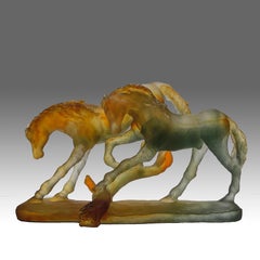 Limited 20th Century Pate de Verre Glass Sculpture "Chevaux d'Amour" by Daum