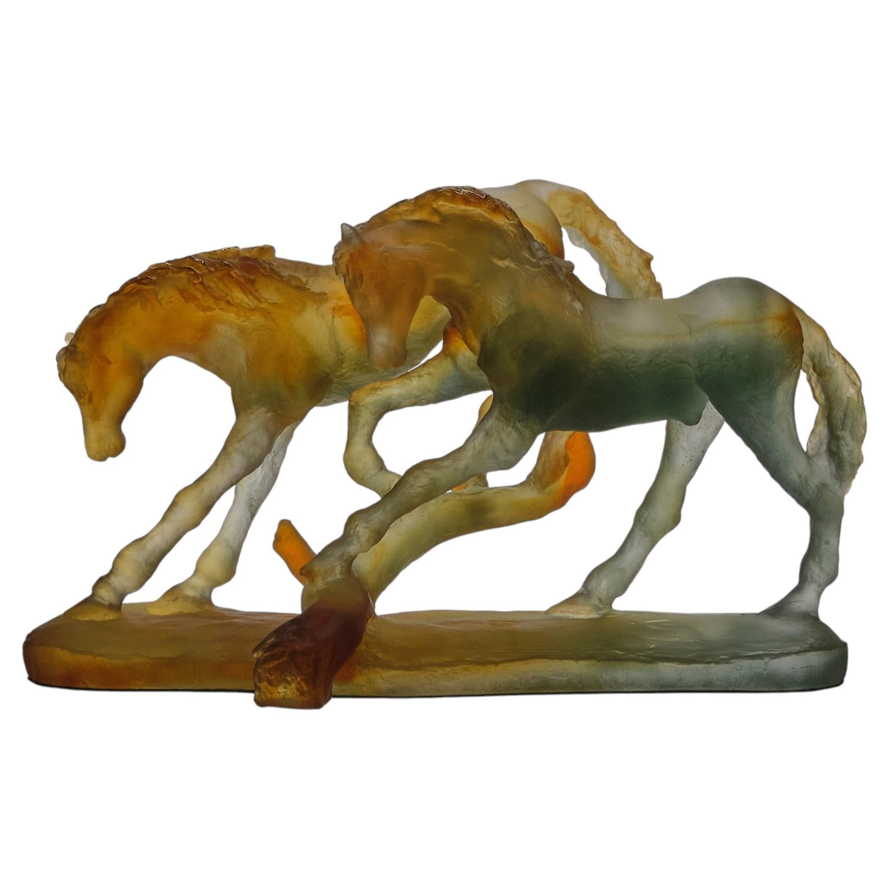 Limited 20th Century Pate de Verre Glass Sculpture "Chevaux d'Amour" by Daum