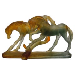 Limited 20th Century Pate de Verre Glass Sculpture "Chevaux d'Amour" by Daum