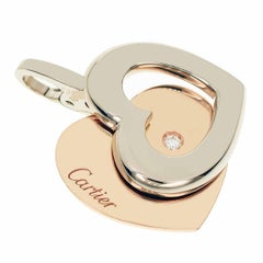 Limited 300 Cartier Diamond 18 Karat Pink Gold White Gold Double Heart Charm