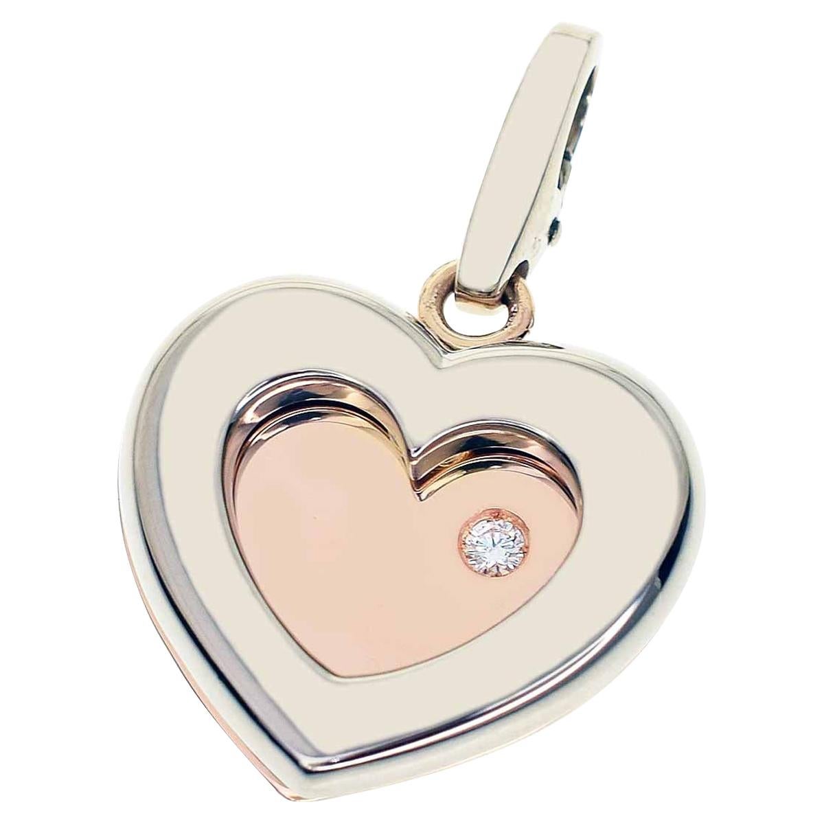 Limited 300 Cartier Diamond 18 Karat Pink Gold White Gold Double Heart Charm