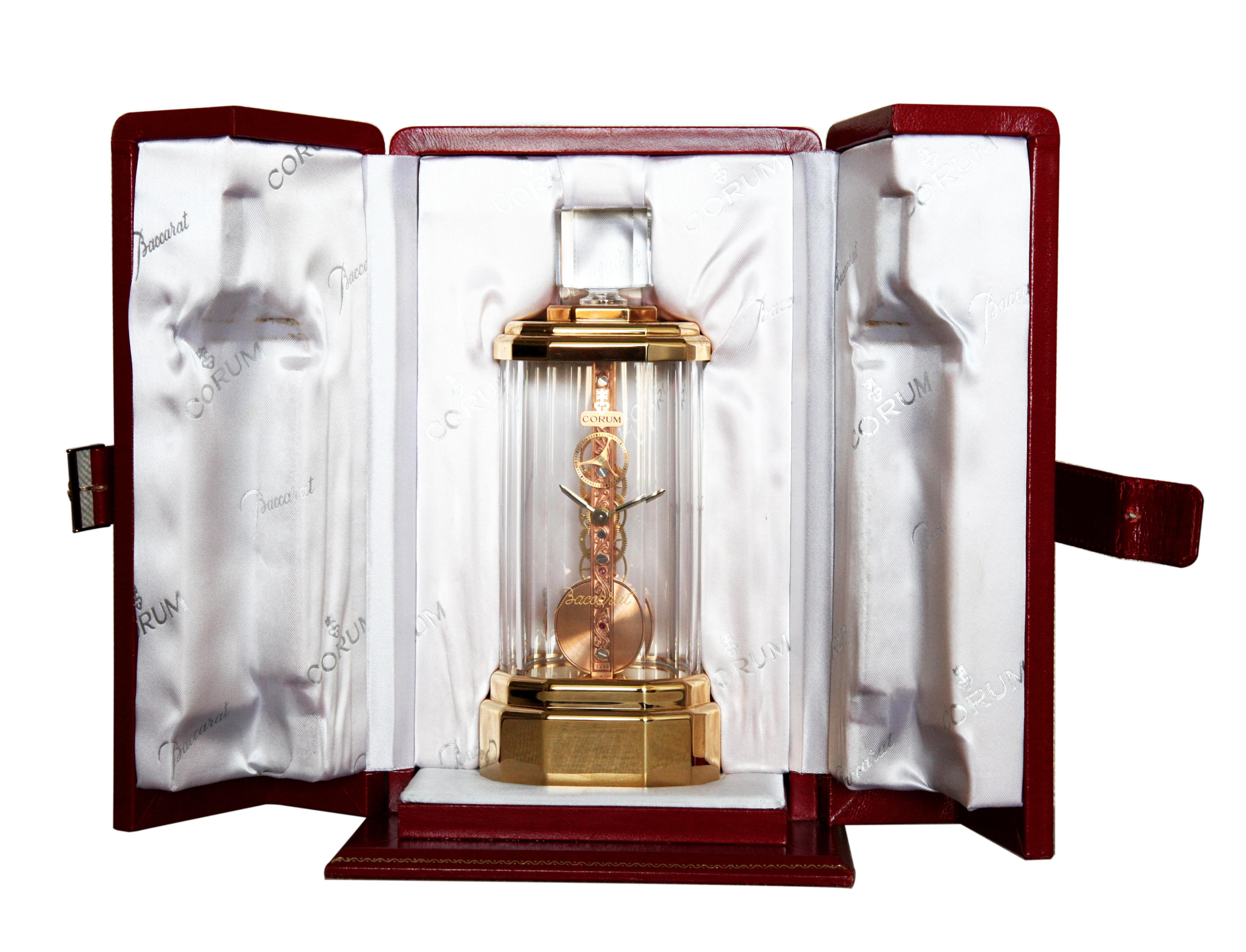 Limited Baccarat x Corum Golden Bridge Crystal Skeletonized Timepiece Clock In Good Condition For Sale In Switzerland, CH