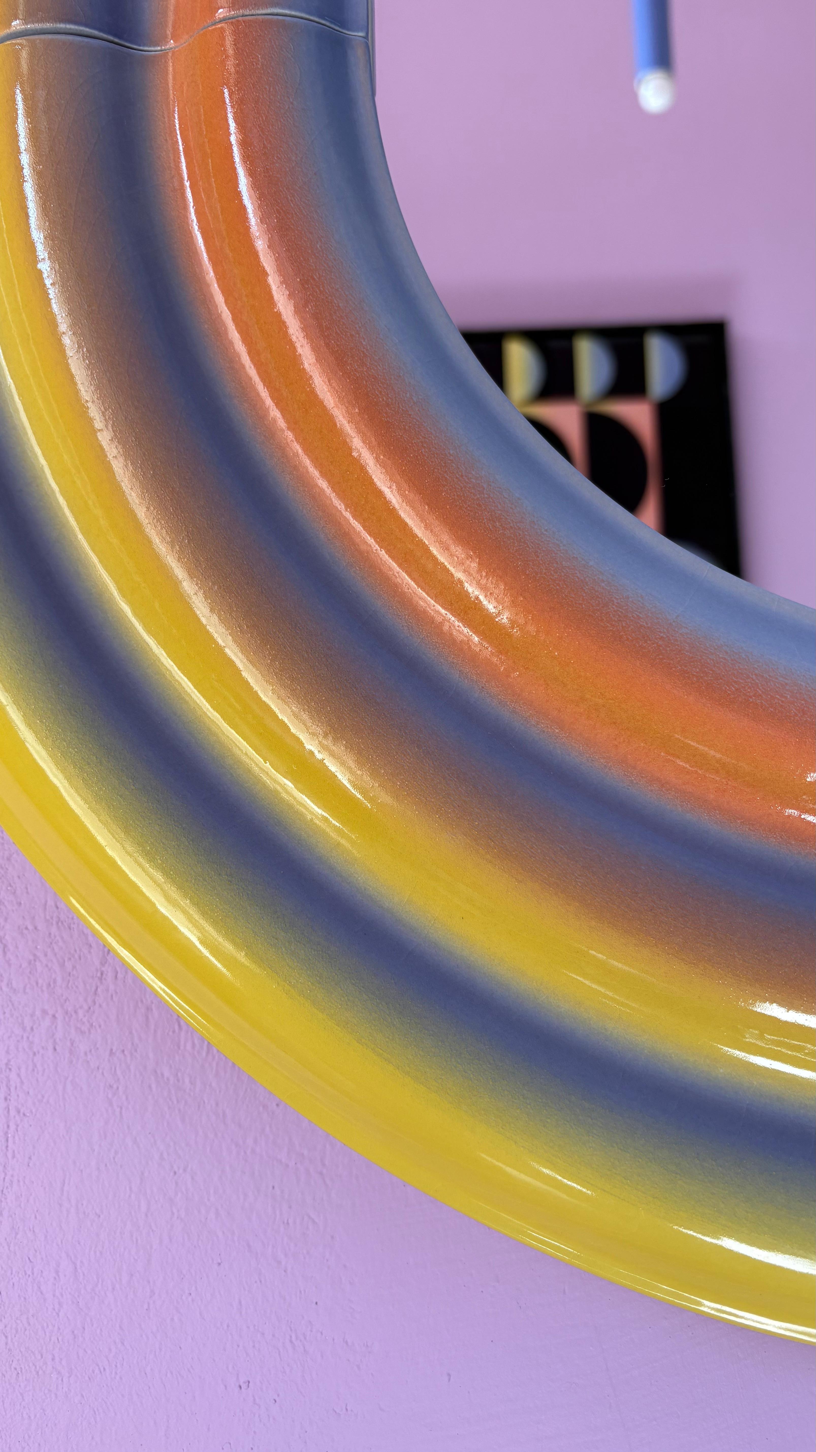 Fatto a mano Specchio in ceramica limitato ELO 60x120 giallo, albicocca e lilla di Pani Jurek in vendita