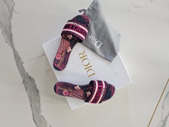 Limited Christian Dior Dway Slides Toile de Jouy Animals Pink Navy Box Set 39 9