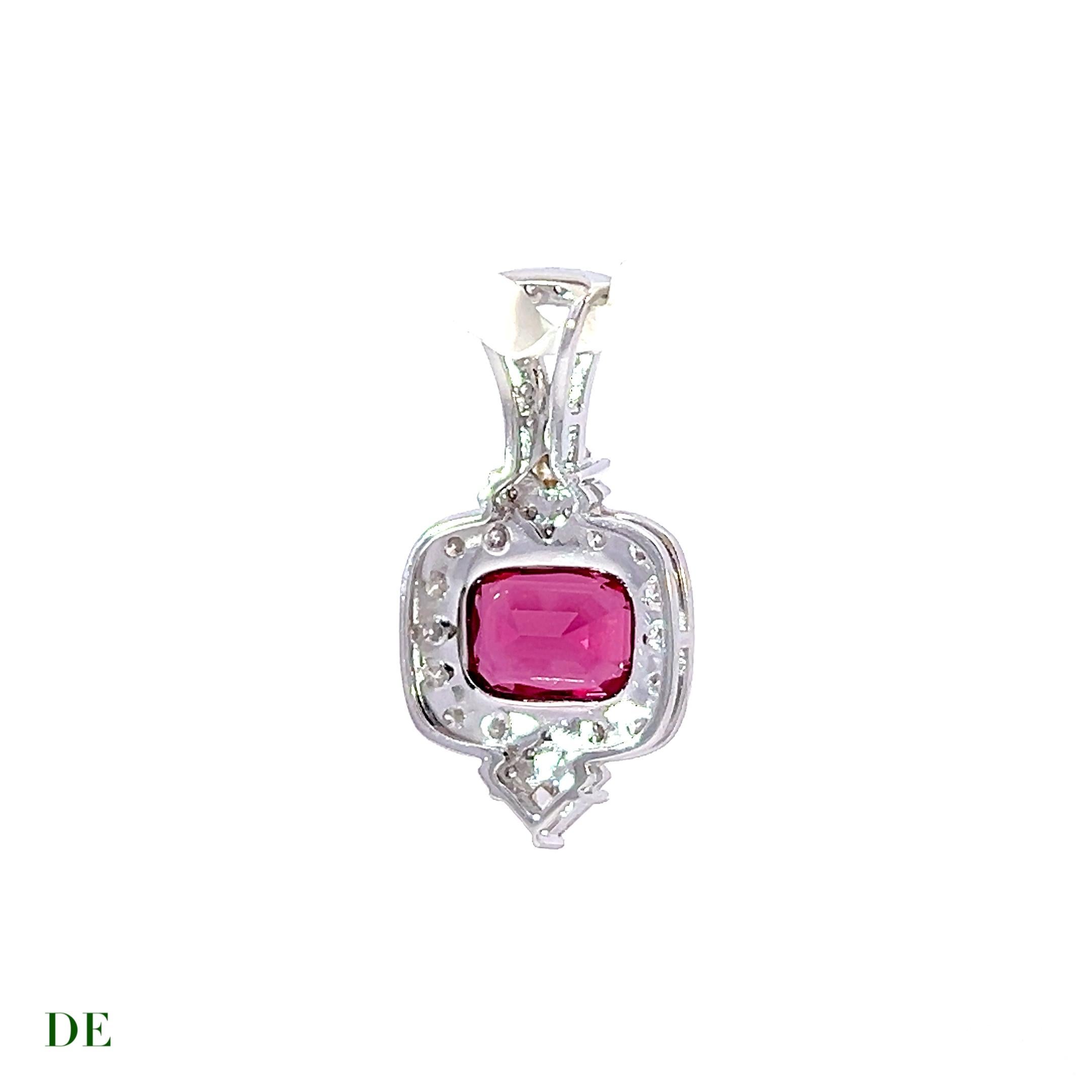 Pear Cut Limited Classic 14k Gold 2.47 ct red burgundy tourmaline .76 ct Diamond Pendant For Sale
