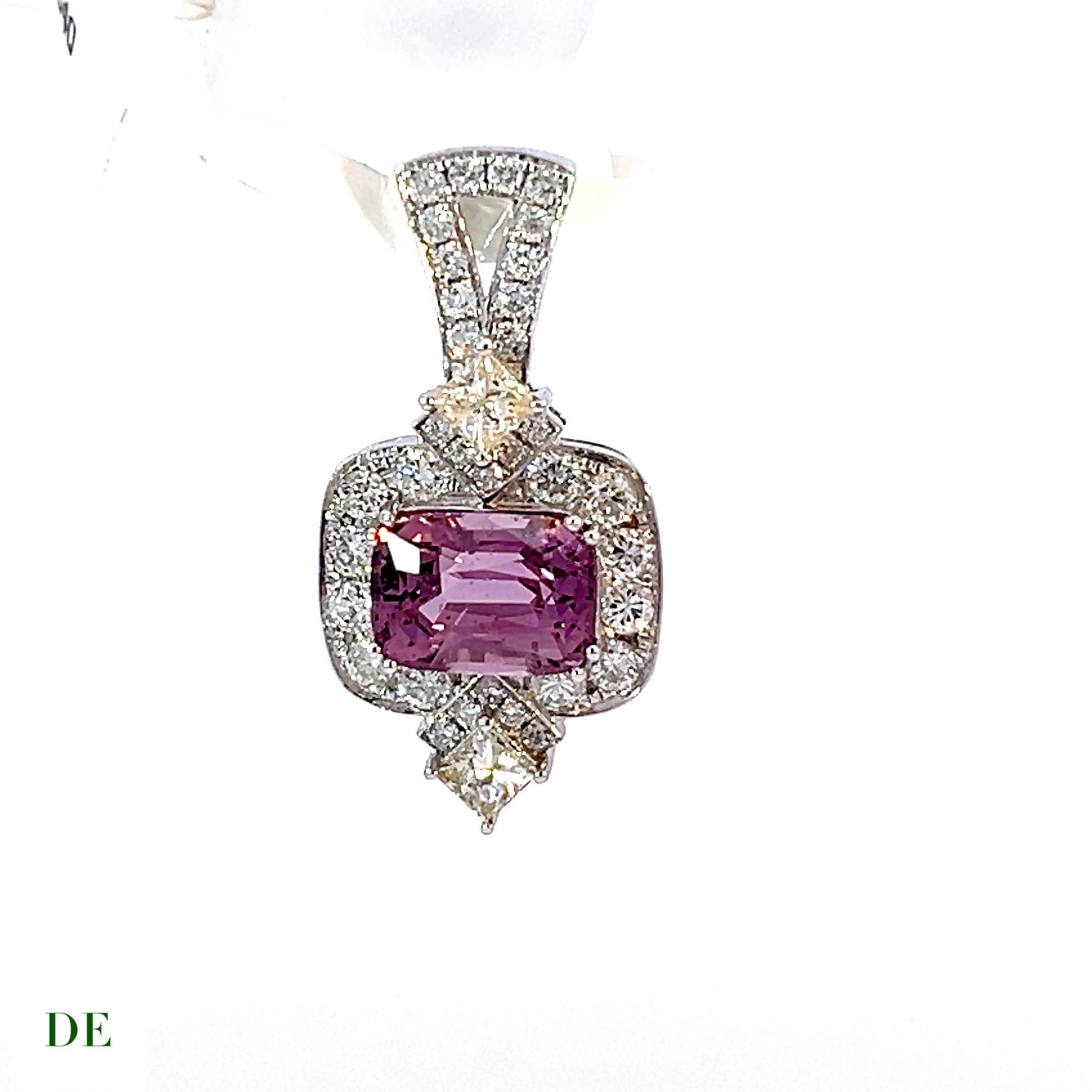 Women's or Men's Limited Classic 14k Gold w/ 1.45 ct Purple Lavender spinel .68ct Diamond Pendant For Sale