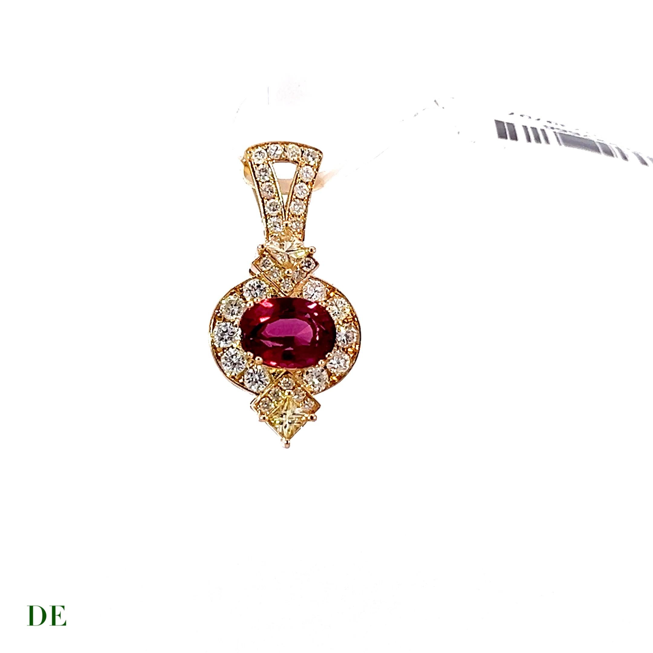 Pear Cut Limited Classic 14k Gold w/ 1.5 ct reddish burgundy spinel .62ct Diamond Pendant For Sale