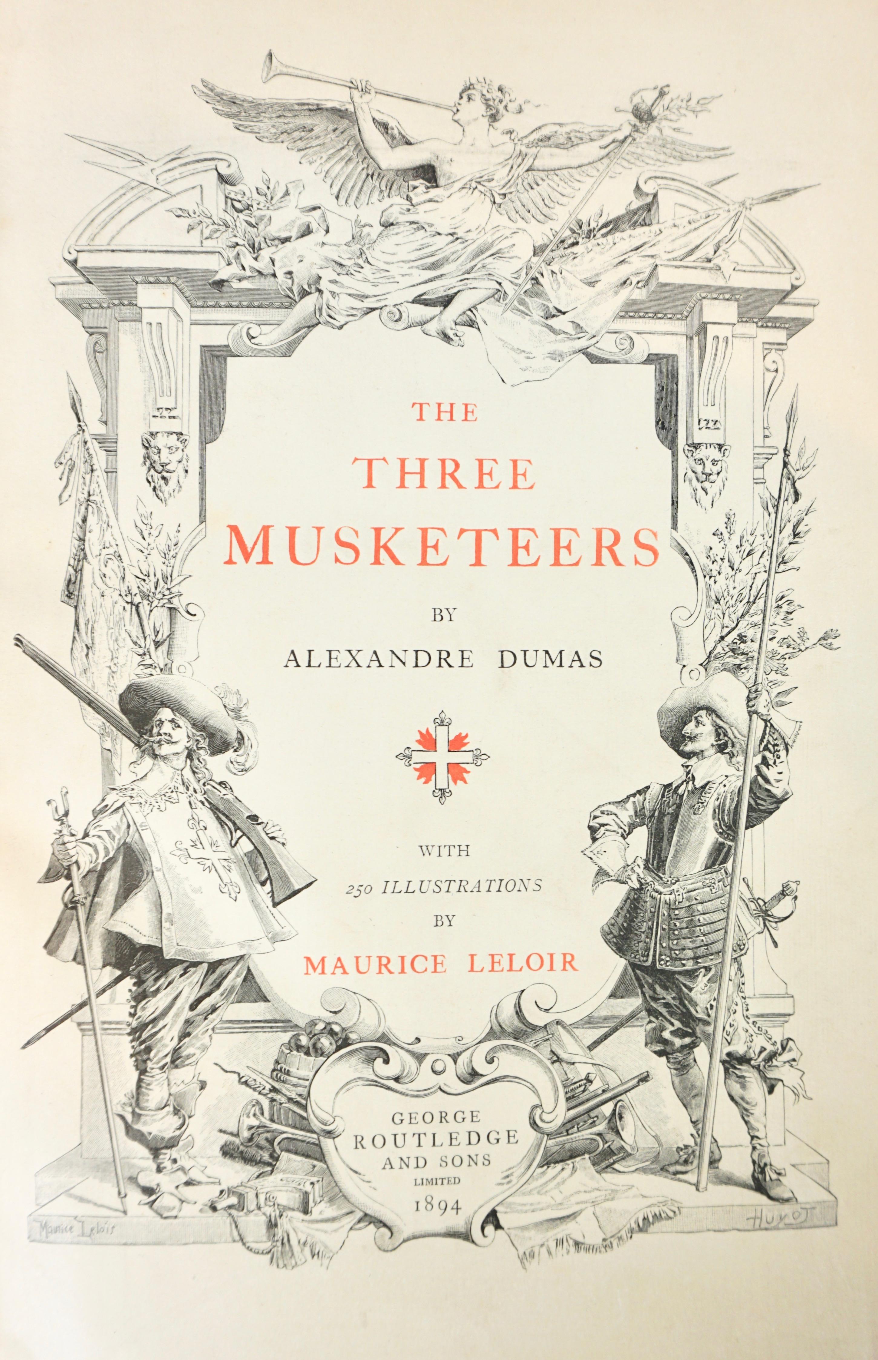 19th Century Limited Deluxe Edition of Dumas' Three Musketeers in 2 Leather Bound Volumes