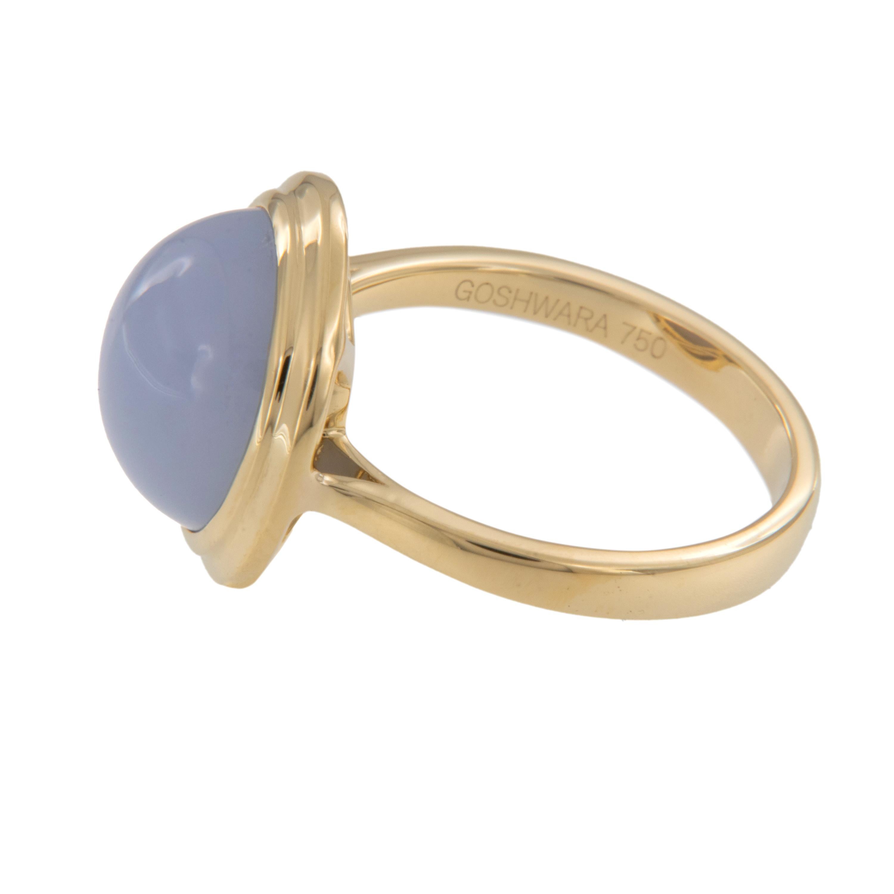 Anillo de oro amarillo de 18 quilates de edición limitada con calcedonia azul de 6,84 quilates de Goshwara en Nuevo estado para la venta en Troy, MI