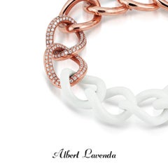 Limited Edition 18K Rose Gold Diamond & Hand Carved White Agate Curb Bracelet