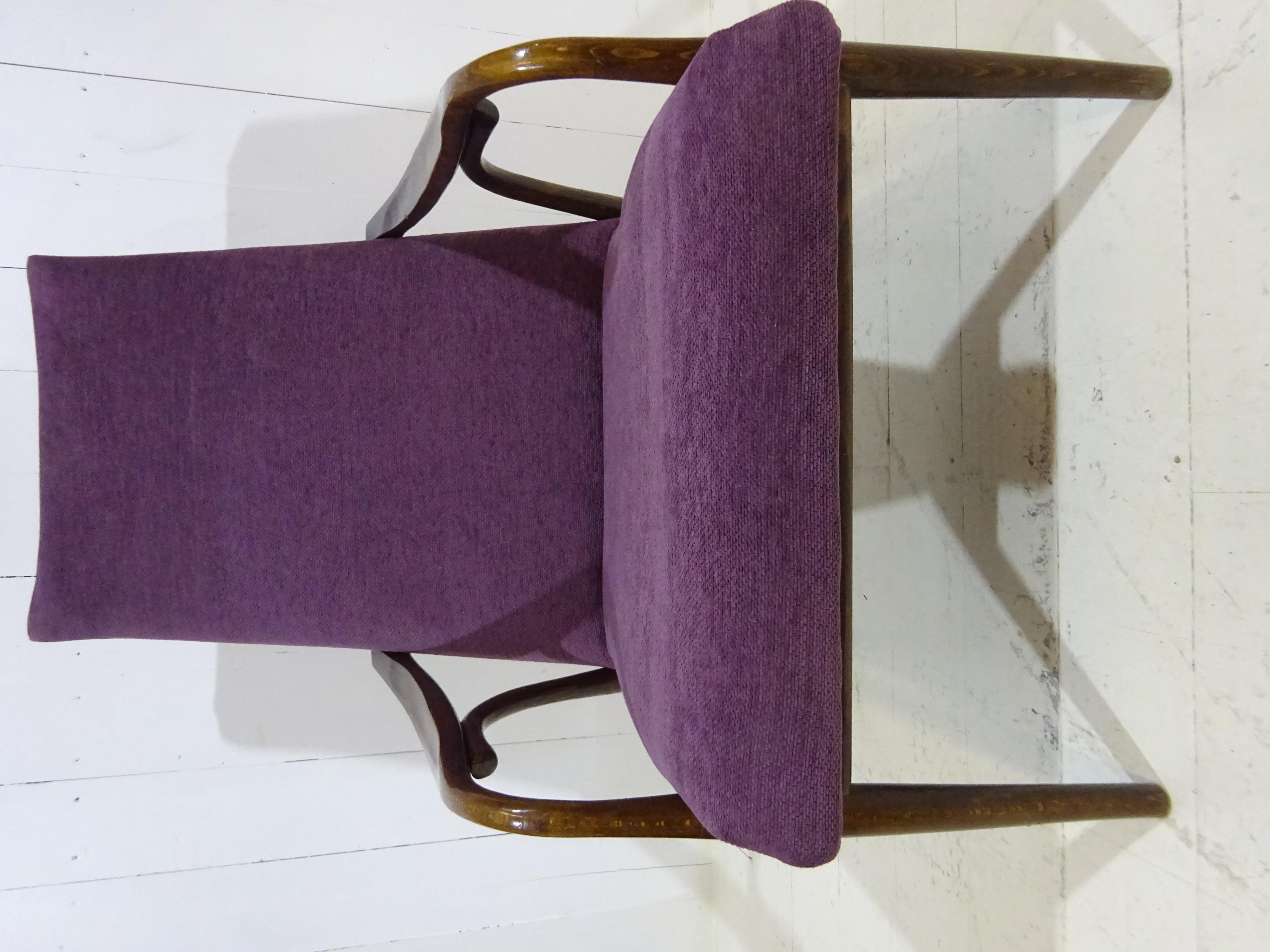 Mid-Century Modern Limited Edition 1960's Bentwood Lounge Chair in Purple Chenille by Ton