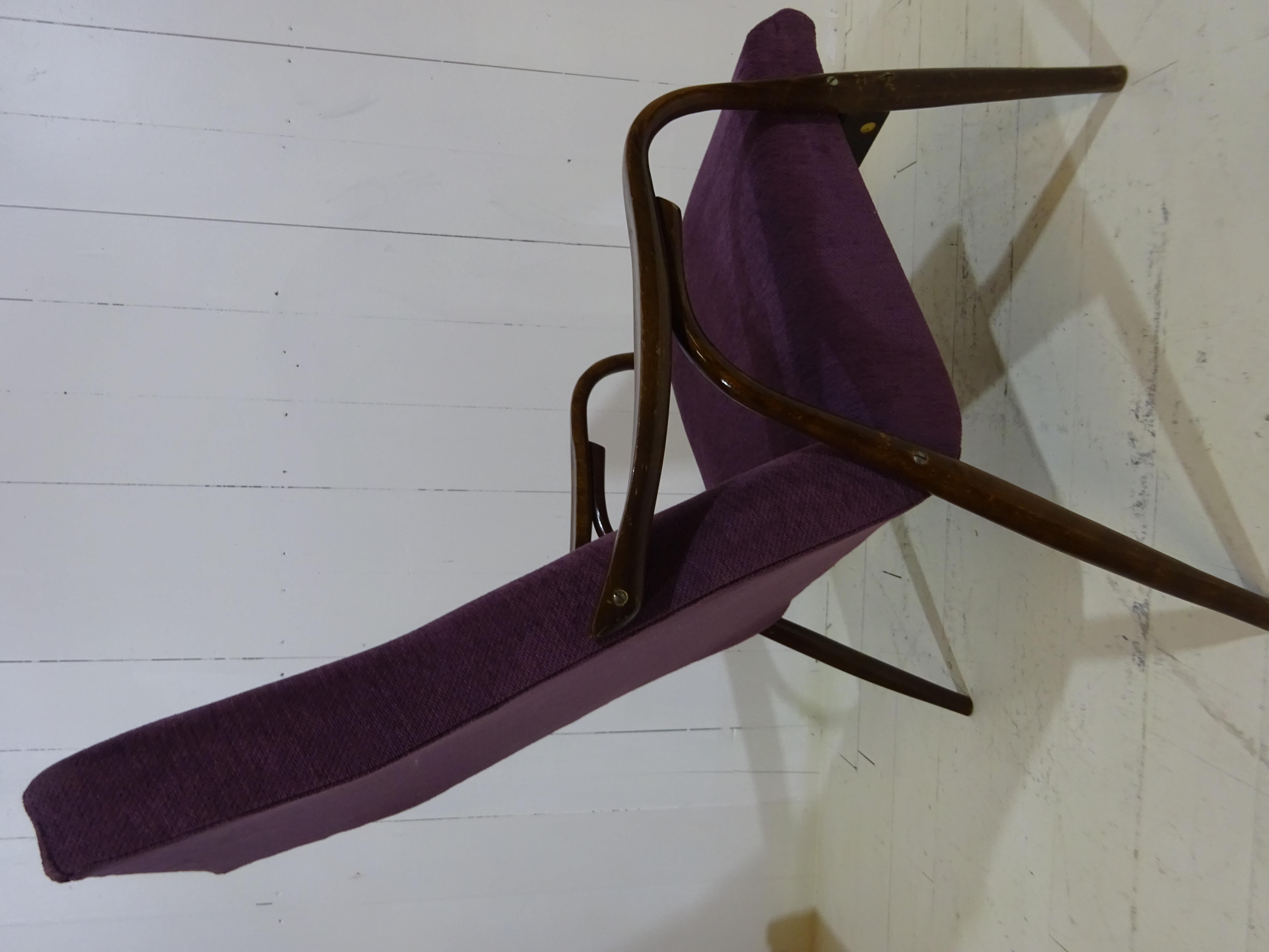 20th Century Limited Edition 1960's Bentwood Lounge Chair in Purple Chenille by Ton