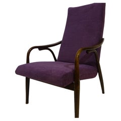 Limited Edition 1960's Bentwood Lounge Chair in Purple Chenille by Ton