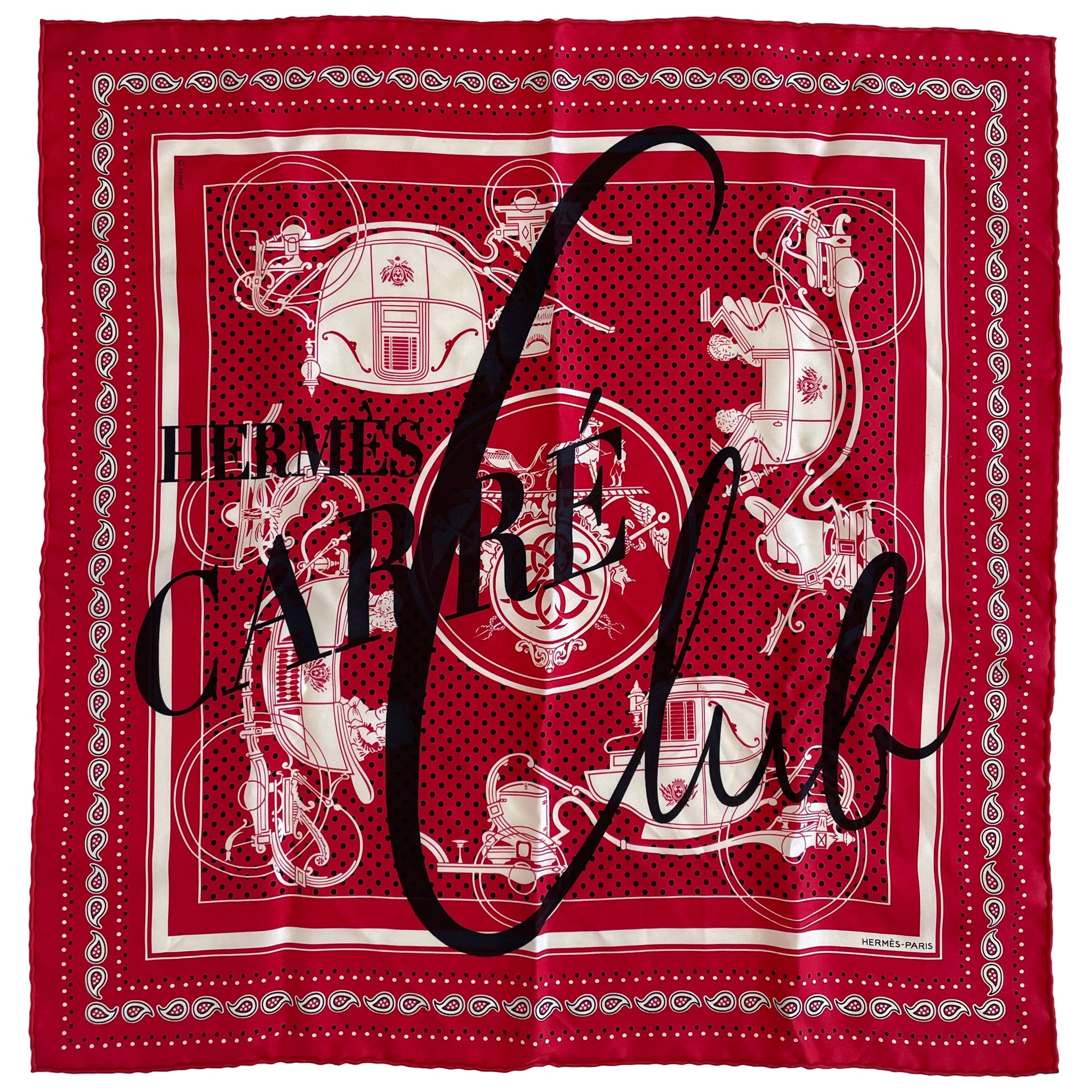 Limitierte Auflage 2018 Hermes "Carré Club Ex-Libris" Bandana 55 Seidenköperschal im Angebot