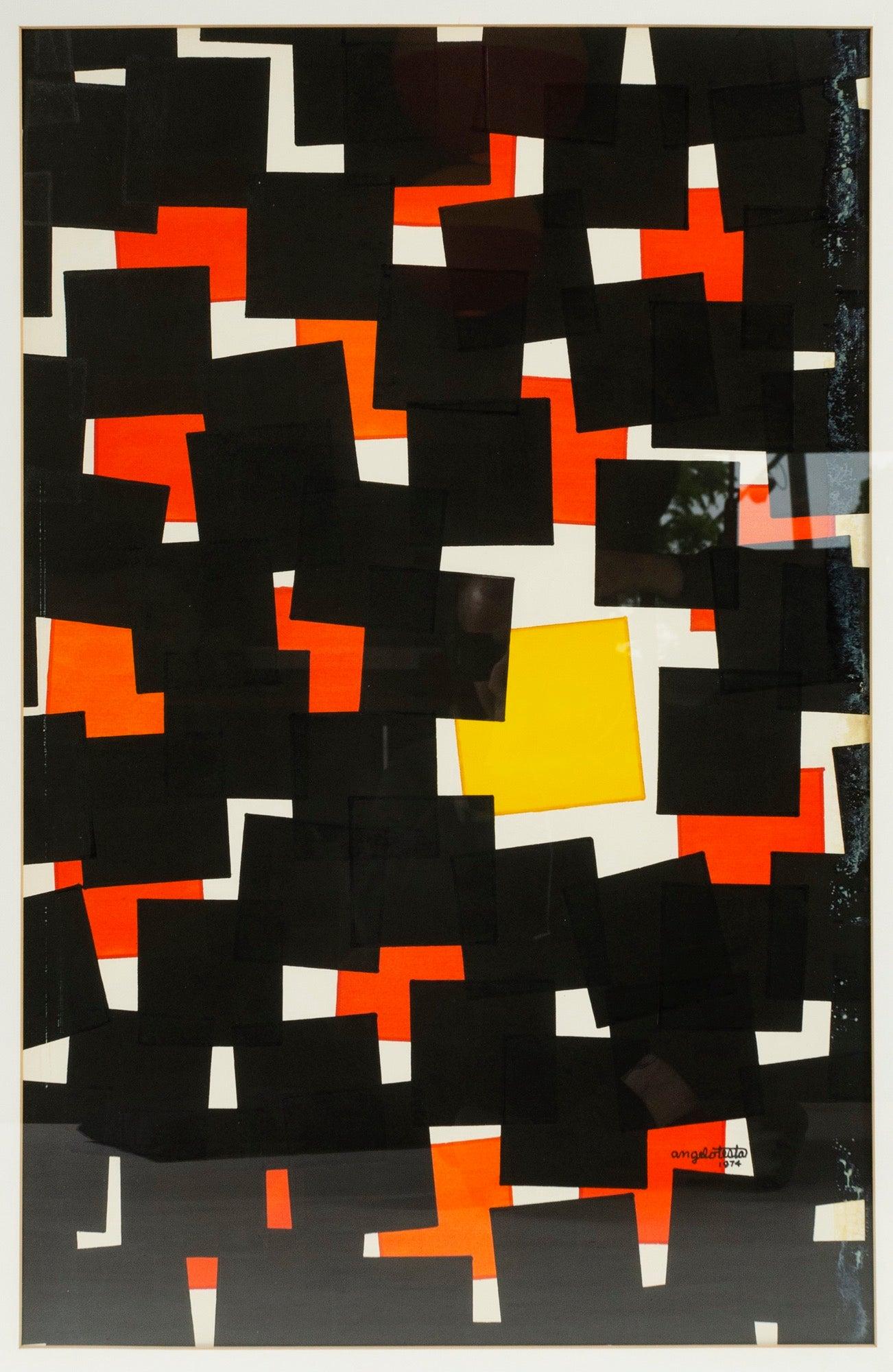 Ein abstrakter Kunstdruck in limitierter Auflage in Aquarell und Tinte auf Papier von Angelo Testa. Signiert und datiert 1974. Testa, 1921 in Springfield, MA, geboren, zog in den 1940er Jahren nach Chicago, wo er unter LÃ¡szlÃ³ Moholy-Nagy an der