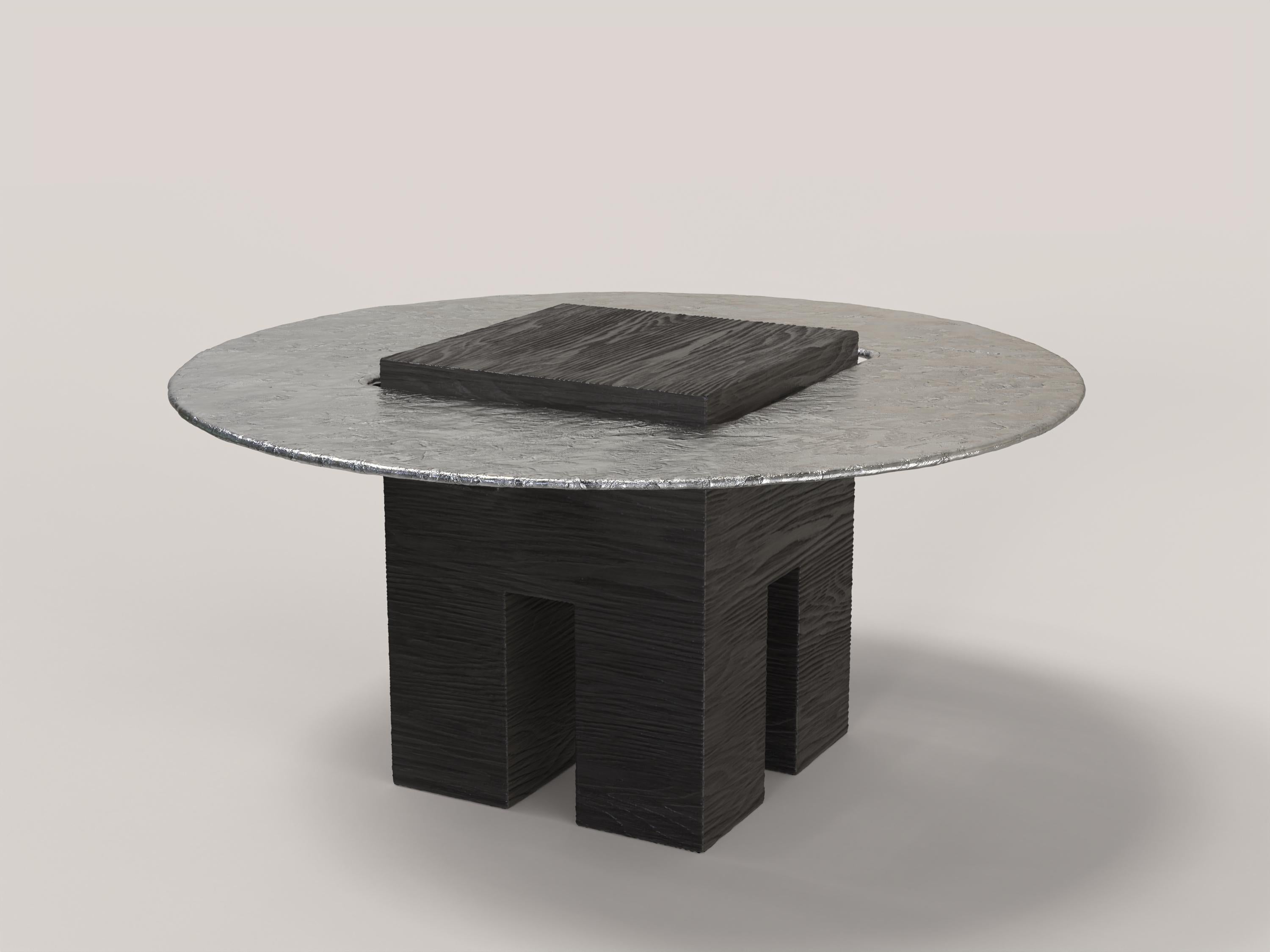 Italian Limited Edition Aluminium Wood Table, Tempio V1 by Edizione Limitata For Sale