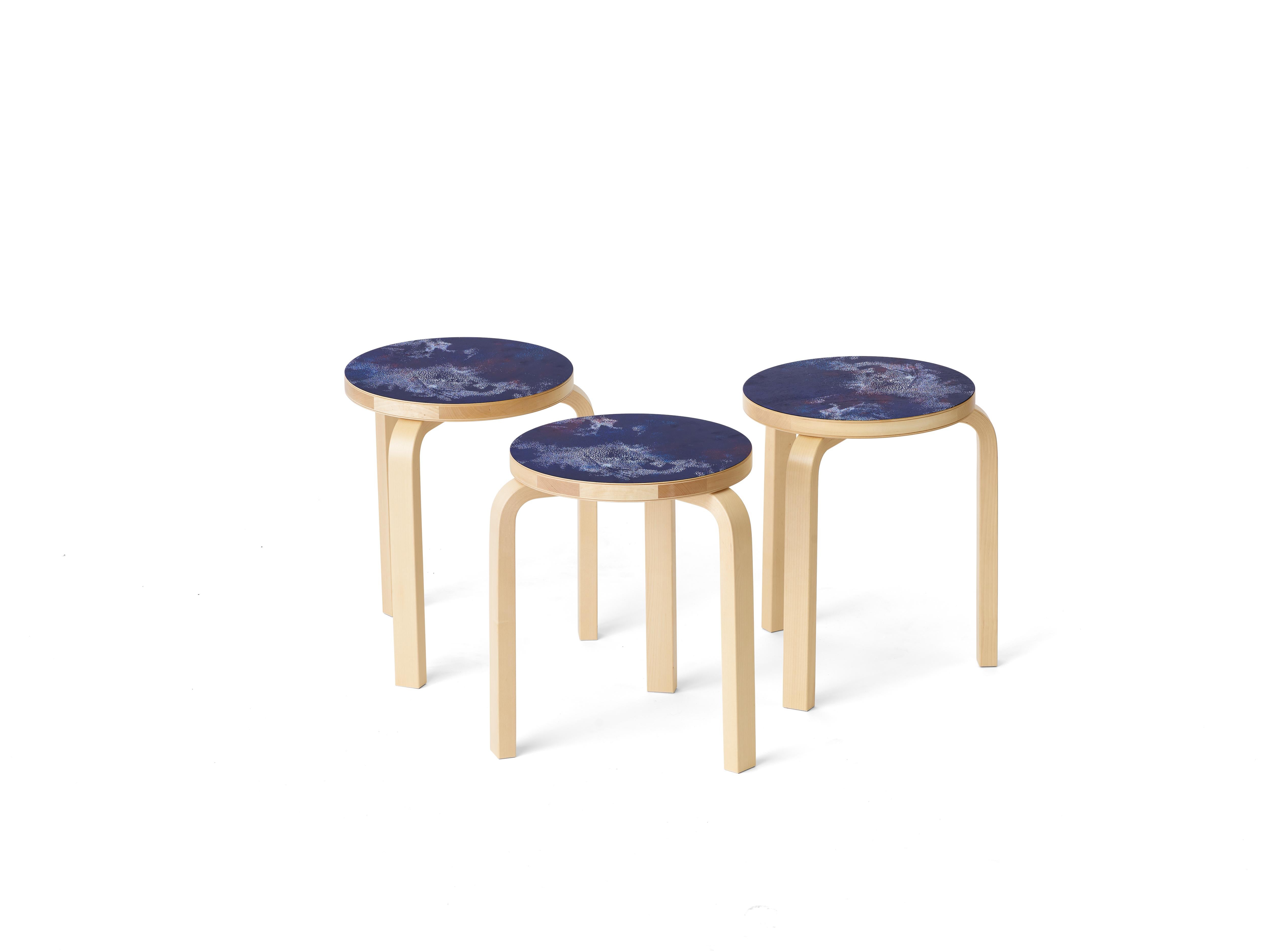 Contemporary Limited Edition Alvar Aalto Silk Screen Stool 60 in Universe by Artek + Heath