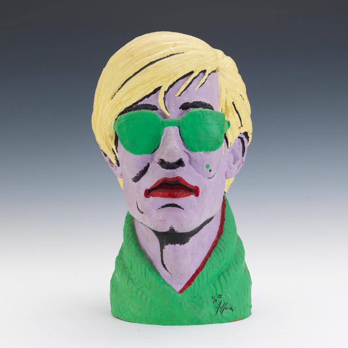 Limited edition American polychromed rubber bust of Andy Warhol by Jefferds, 20th Century.

Signed 