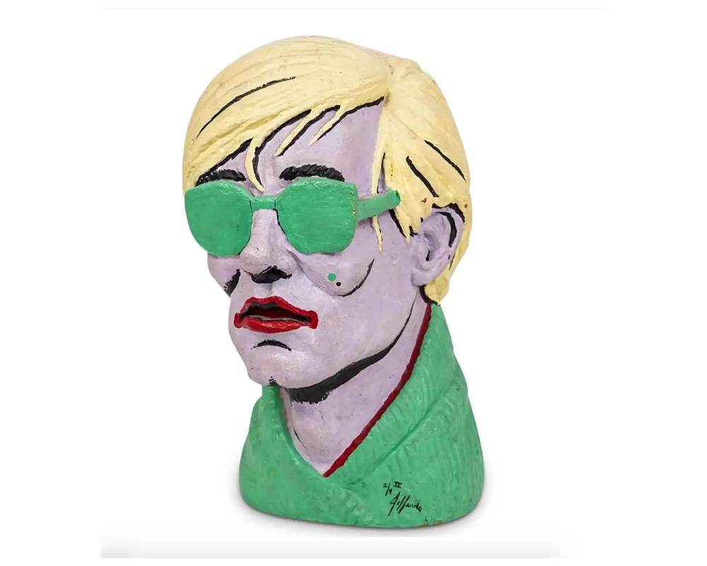 Limitierte Auflage der amerikanischen polychromen Kautschukbüste von Andy Warhol von Jefferds

Andy Warhol bei Jefferds. Signiert 