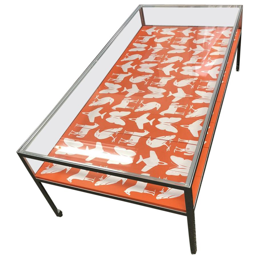 Limited Edition Angle Steel Coffee Table with Dylan Egon Screen Printed Slats In Good Condition For Sale In New York, NY