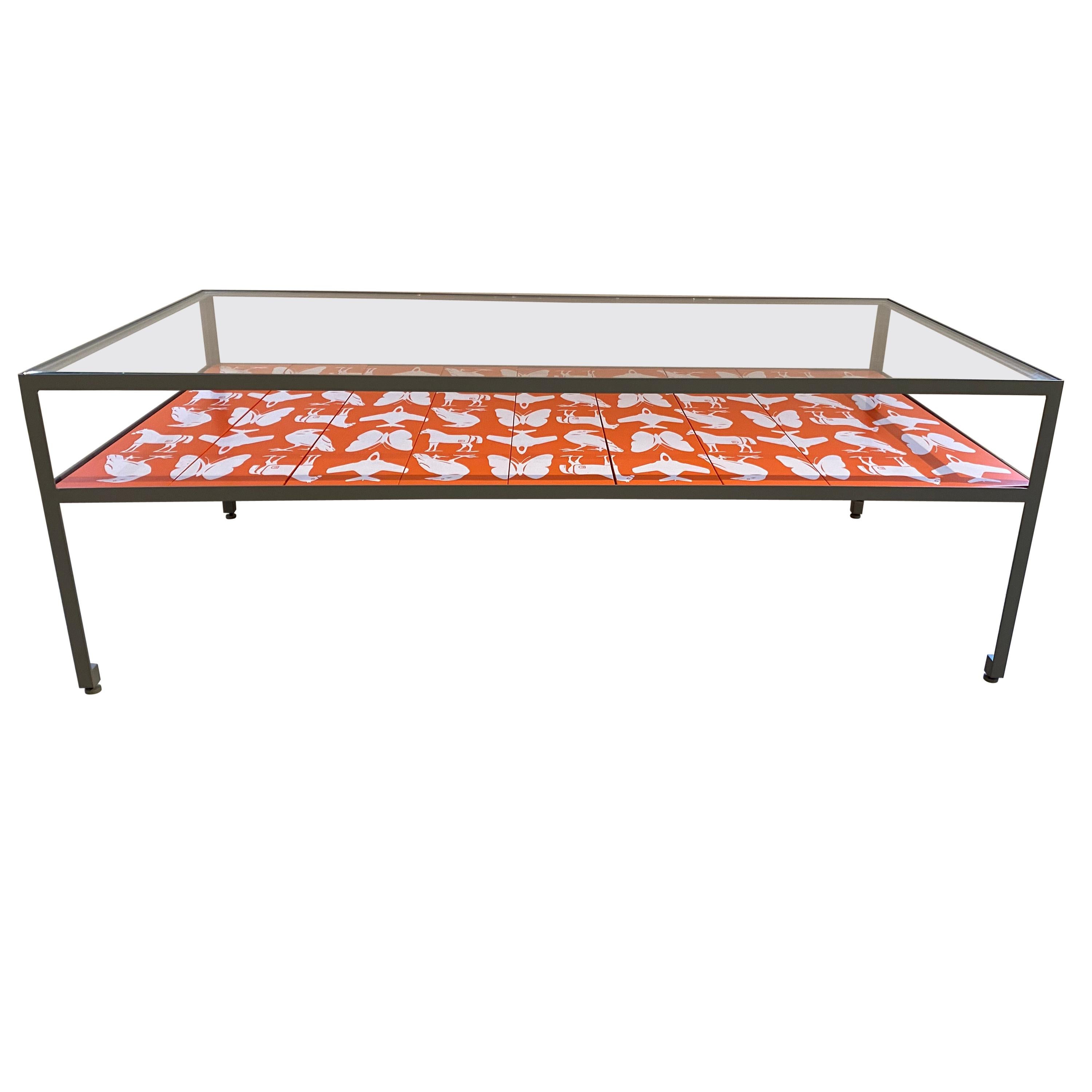 Limited Edition Angle Steel Coffee Table with Dylan Egon Screen Printed Slats For Sale