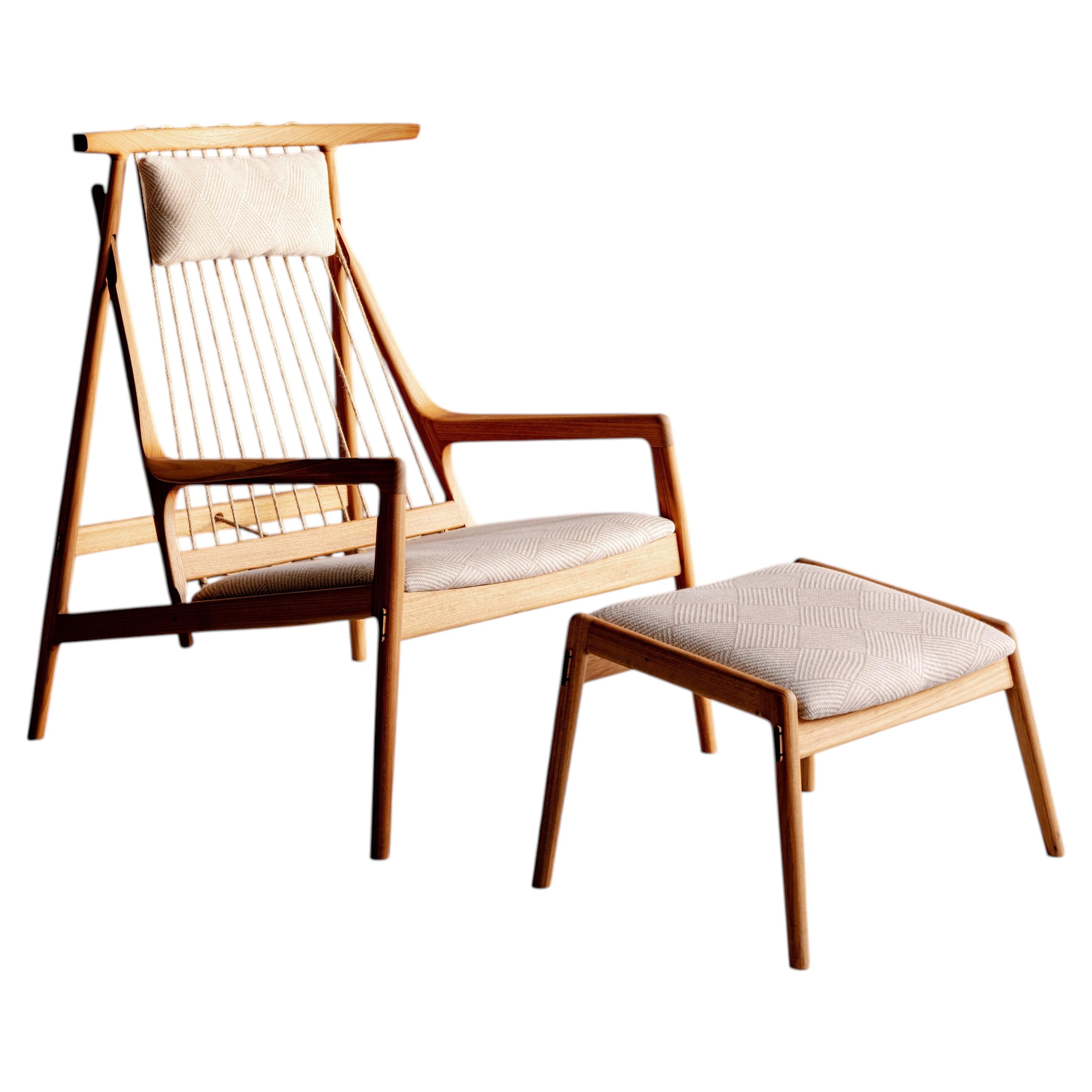 Recordar Armchair w/t puff in Brazilian Hardwood by Ricardo Graham For Sale