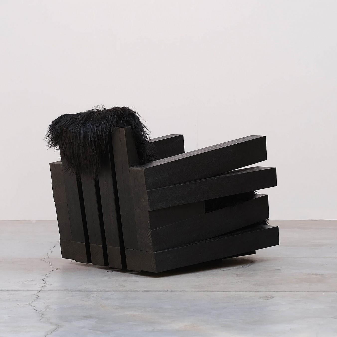 Moderne Fauteuil en édition limitée en bois d'Iroko, fauteuil Faerer d'Arno Declercq