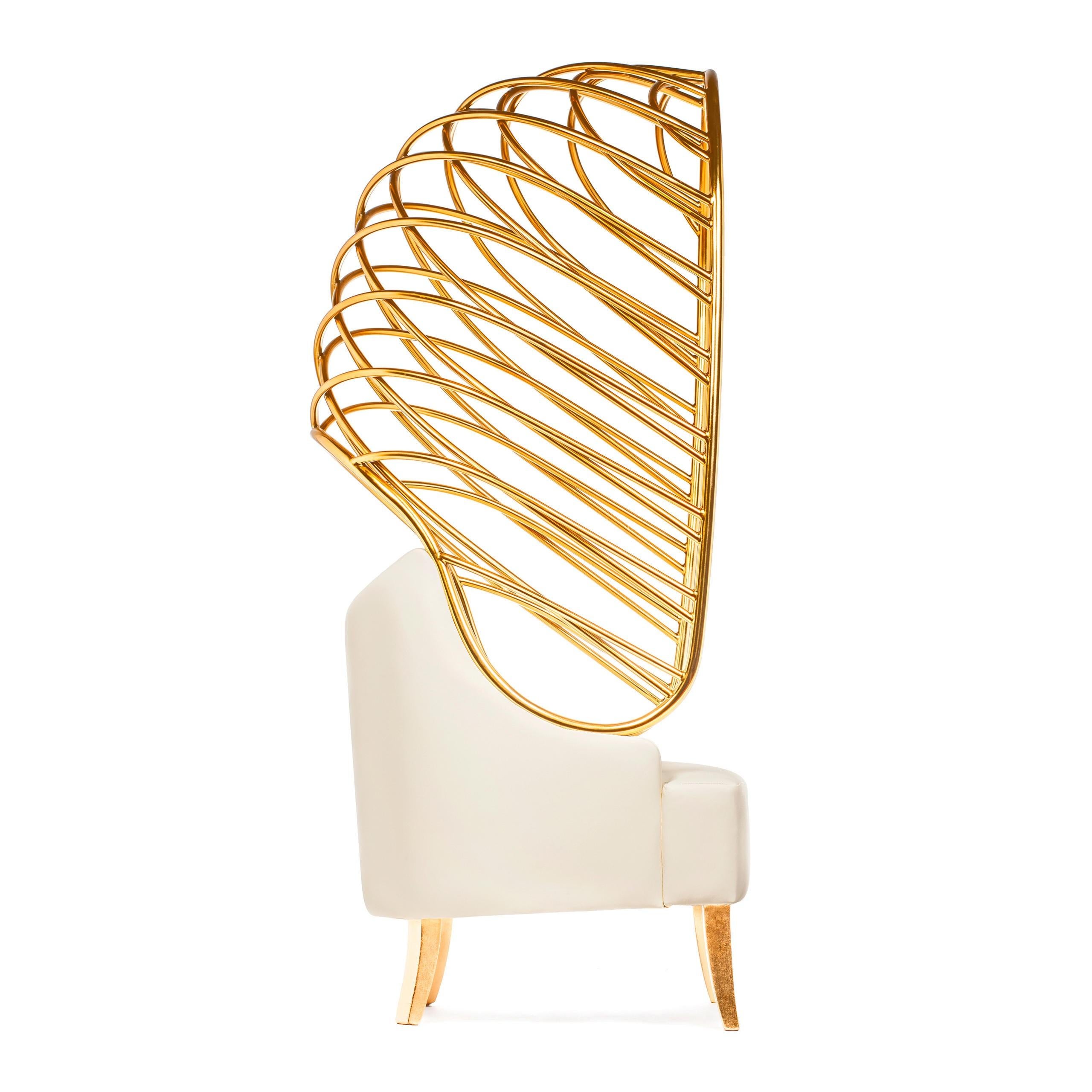 Sillón de Edición Limitada con Canpoy Dorado y Piel Lechosa Portugués en venta