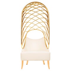 Limited Edition Armchair With Golden Canpoy And Milky Leather