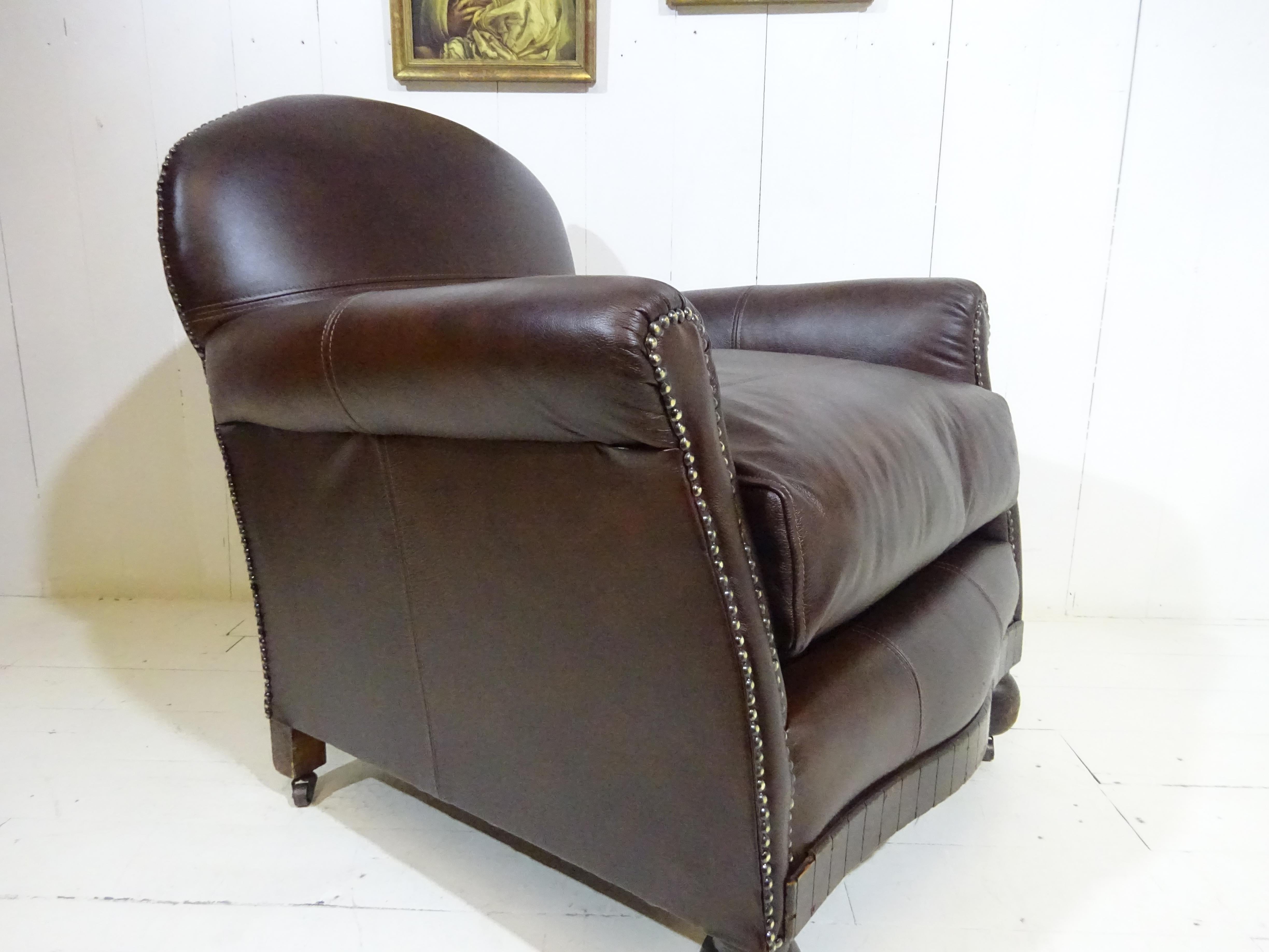 Limited Edition Art Deco 1920's Club Chair in Antique Brown Leather 9