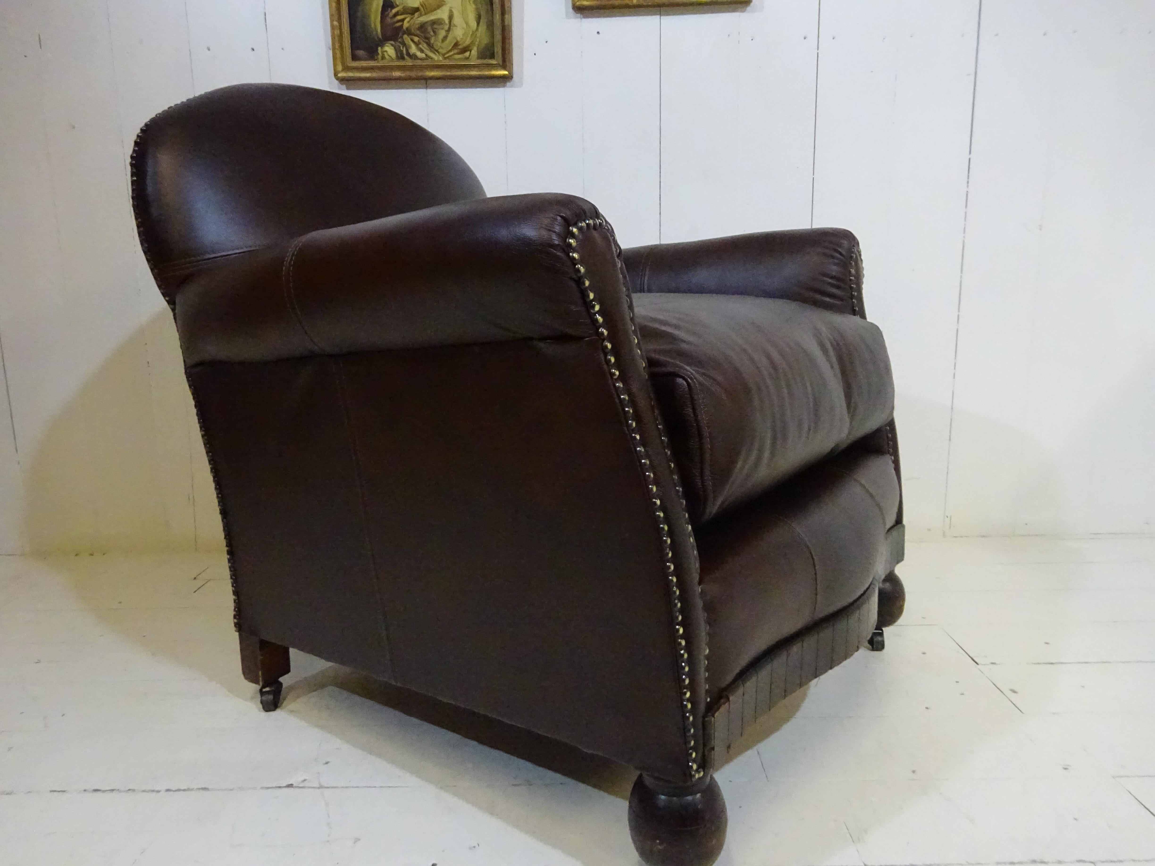 Limited Edition Art Deco 1920's Club Chair in Antique Brown Leather 10
