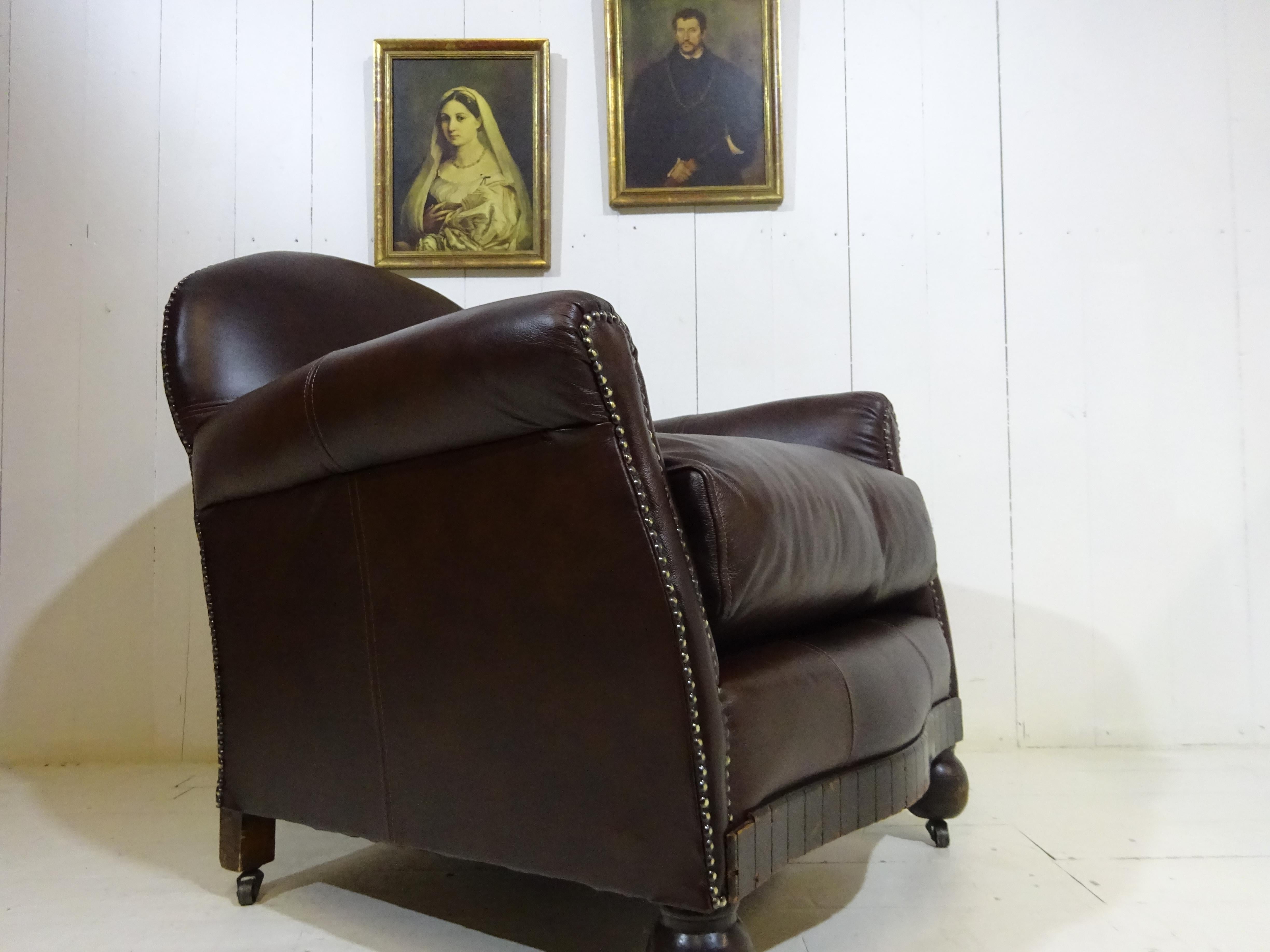 Limited Edition Art Deco 1920's Club Chair in Antique Brown Leather 11