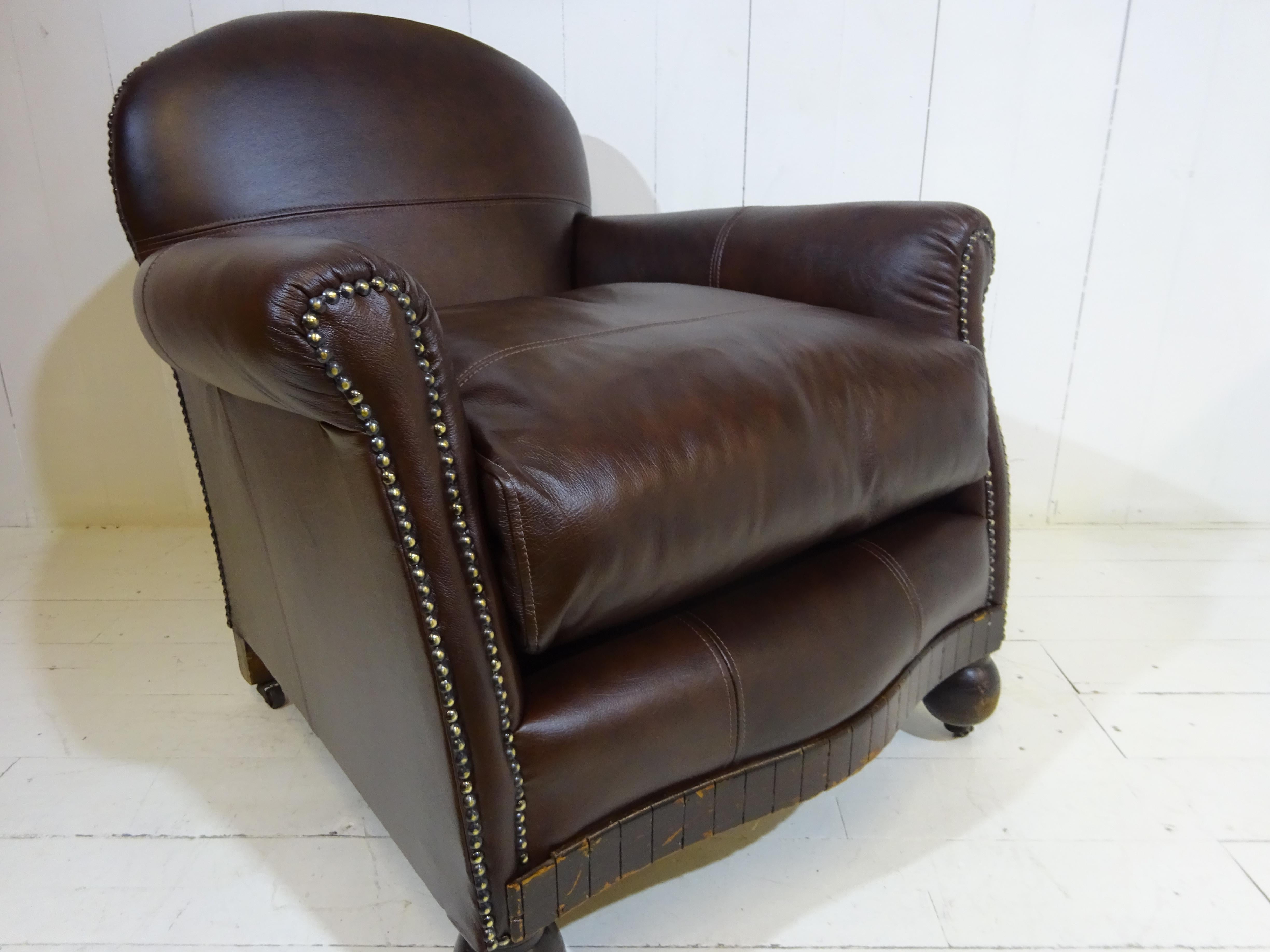 Limited Edition Art Deco 1920's Club Chair in Antique Brown Leather 13