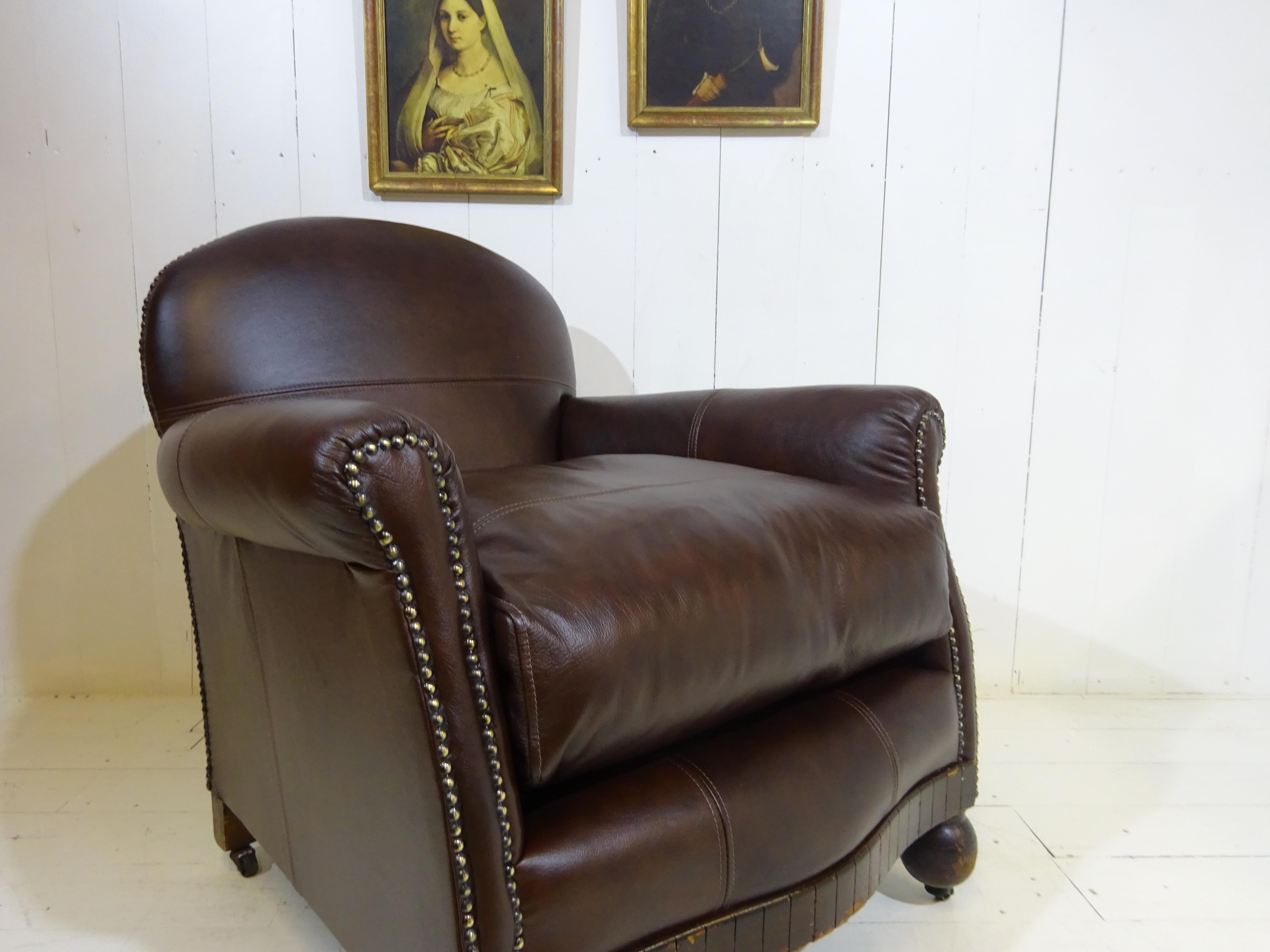 Limited Edition Art Deco 1920's Club Chair in Antique Brown Leather 14